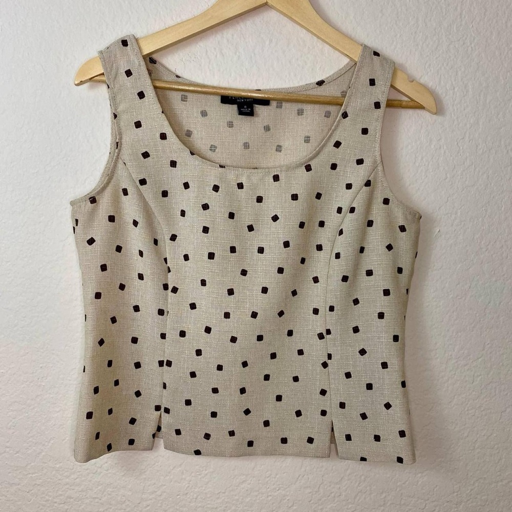 Vintage Y2K tan and brown square patterned sleeveless crop top
